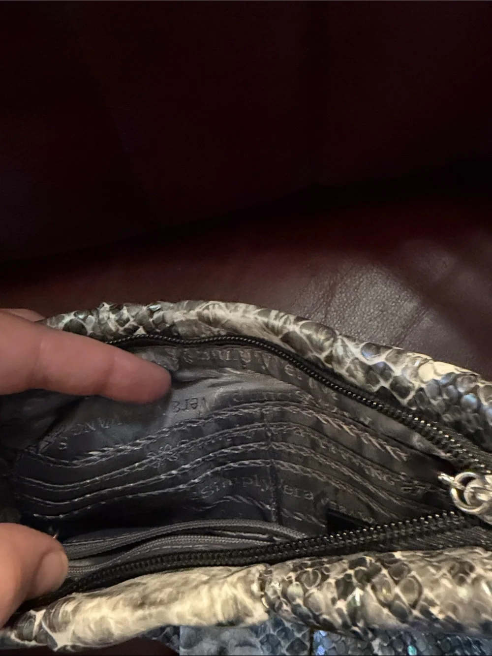 Simply Vera Snake-Effect Wristlet Clutch in Gray and Black